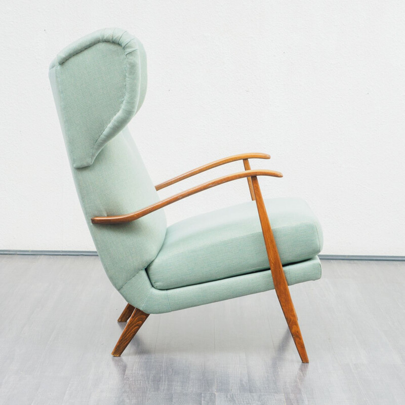 Fauteuil vintage vert en hêtre massif