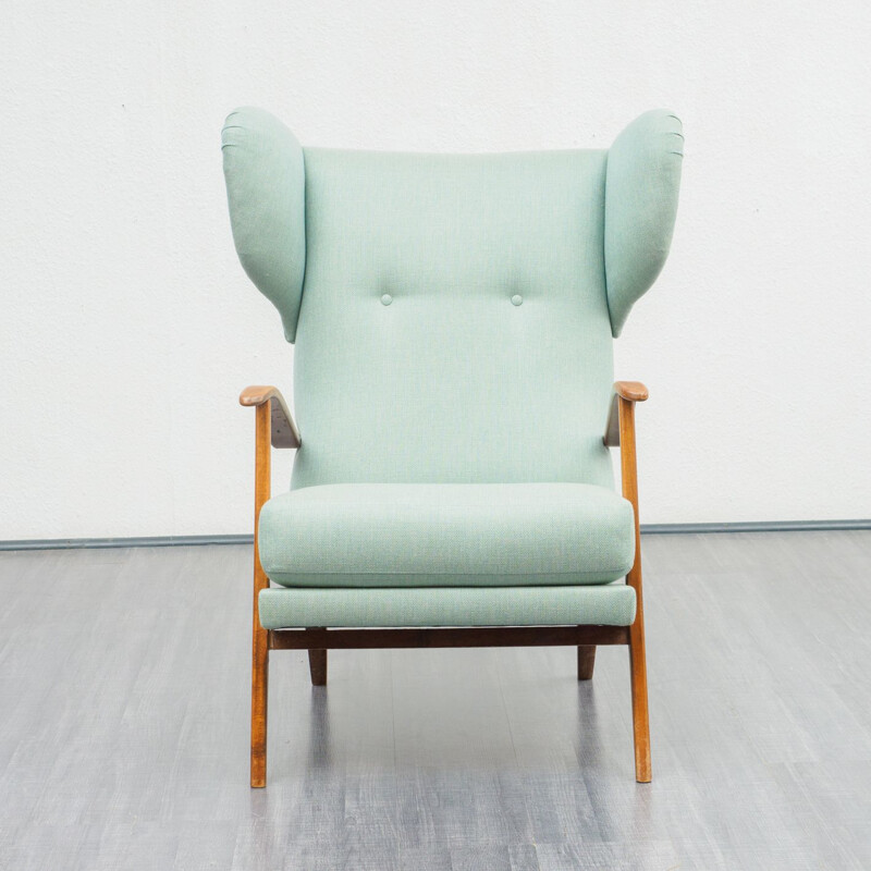 Vintage green armchair in solid beech wood