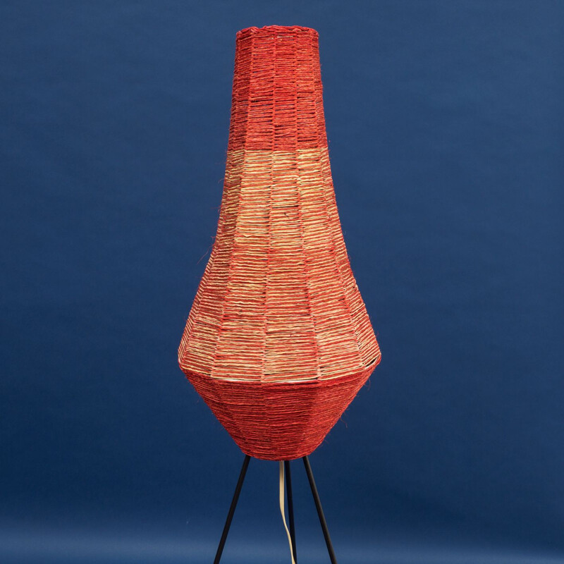 Lampadaire vintage tripode en métal rouge 1950