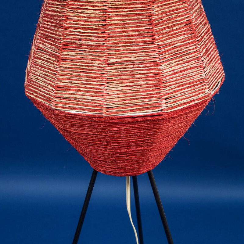 Lampadaire vintage tripode en métal rouge 1950