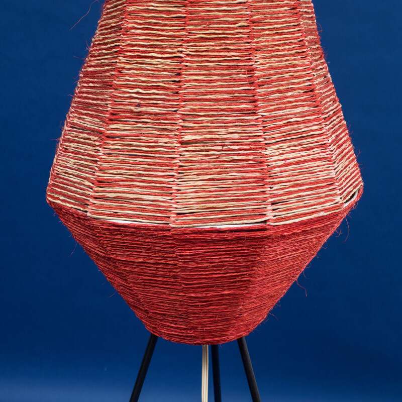 Lampadaire vintage tripode en métal rouge 1950