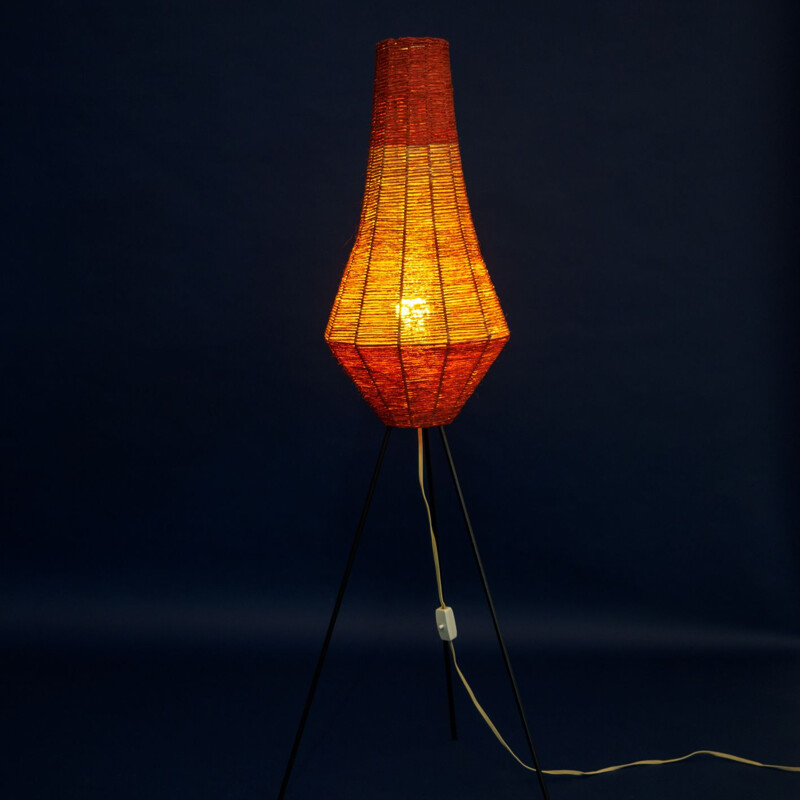 Lampadaire vintage tripode en métal rouge 1950