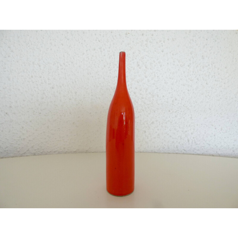 Vintage Georges Jouve vase in orange ceramic 1950