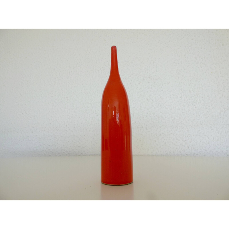 Vintage Georges Jouve vase in orange ceramic 1950