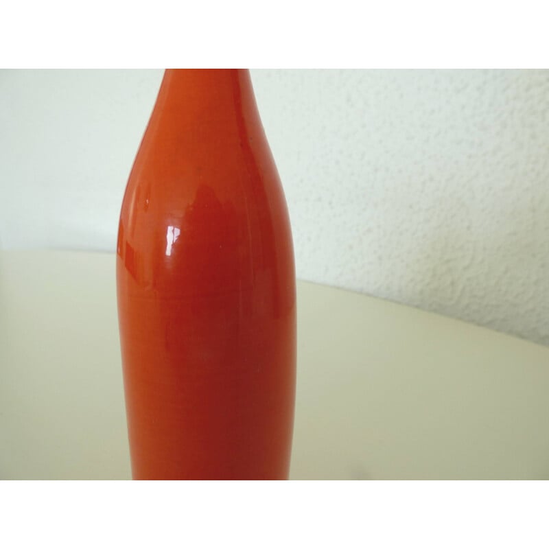 Vase vintage Georges Jouve en céramique orange 1950
