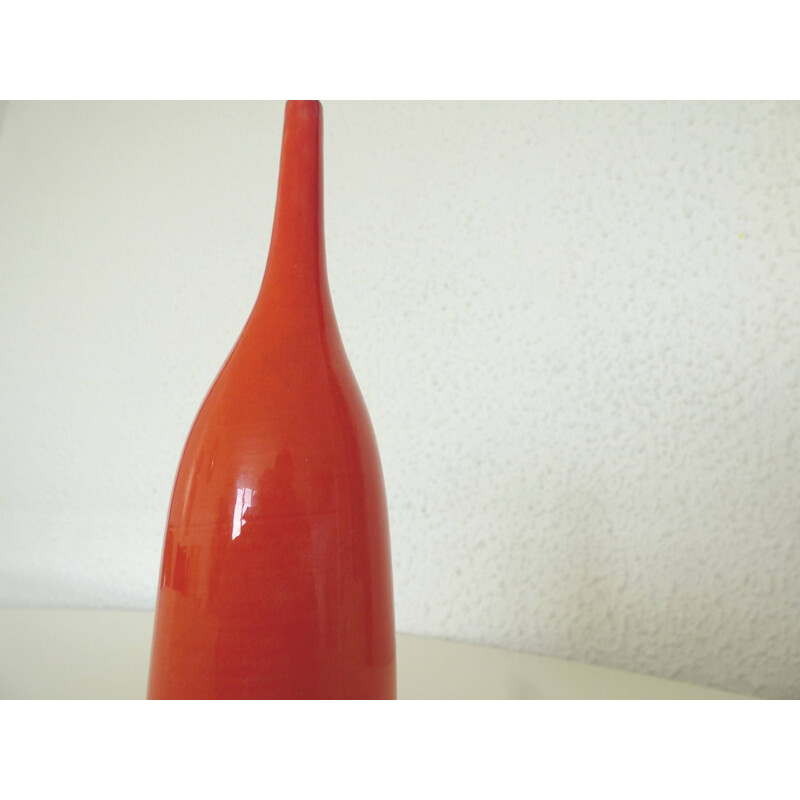 Vintage Georges Jouve vase in orange ceramic 1950
