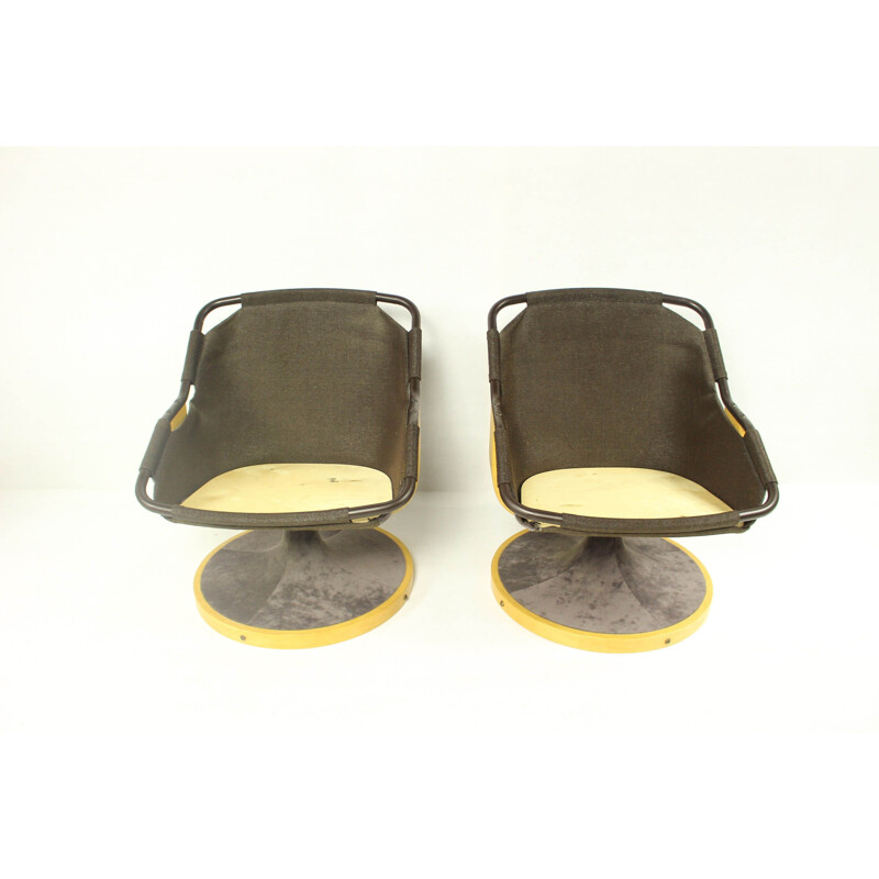 Pair of vintage swivel chairs for SoDa Galvano in brown leather 1970