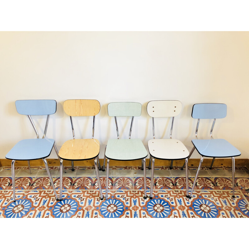 Set of 5 vintage chairs in formica and metal 1950