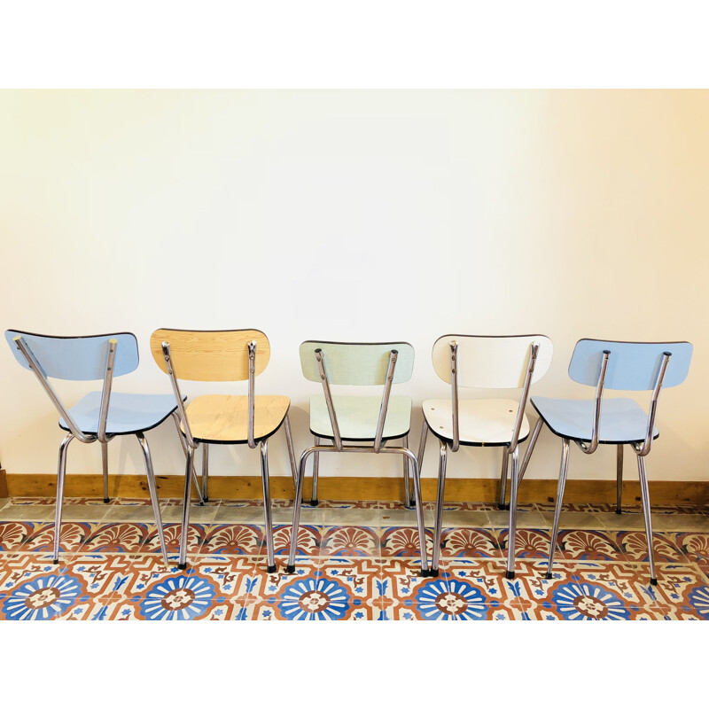 Set of 5 vintage chairs in formica and metal 1950