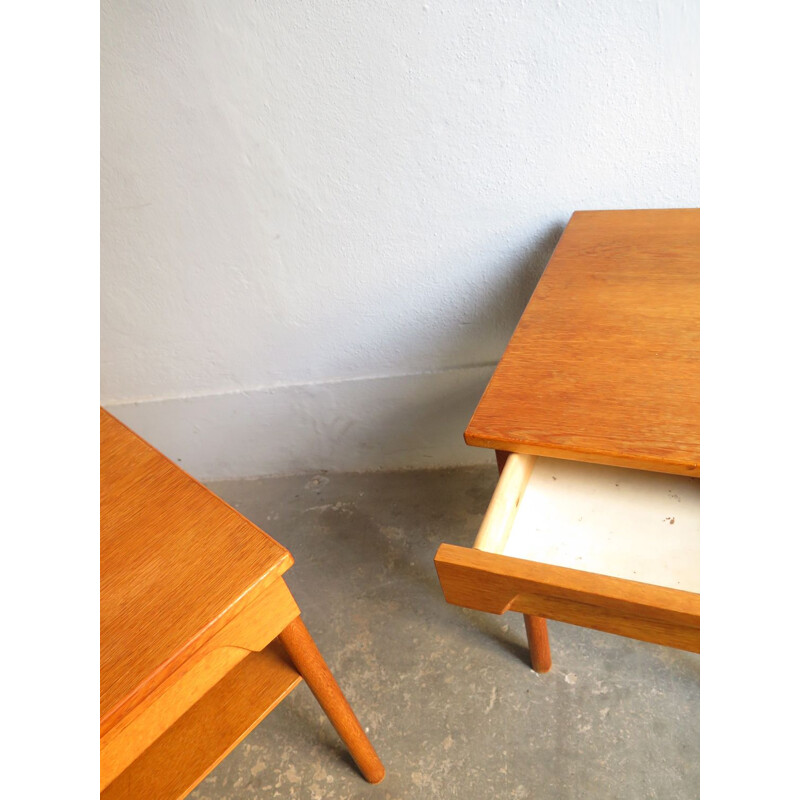 Pair of danish oak bedside tables with drawer 1950