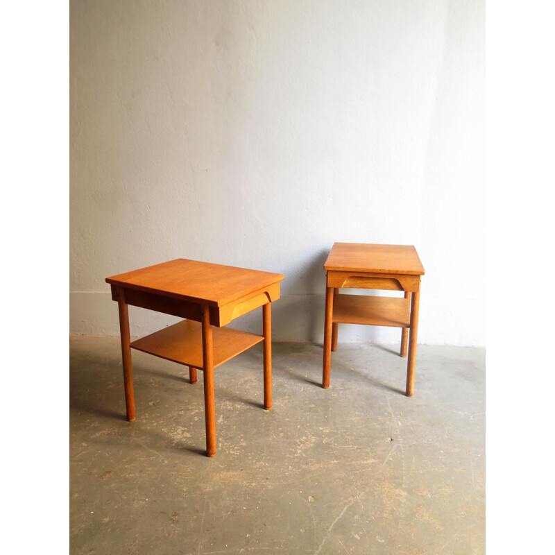 Pair of danish oak bedside tables with drawer 1950