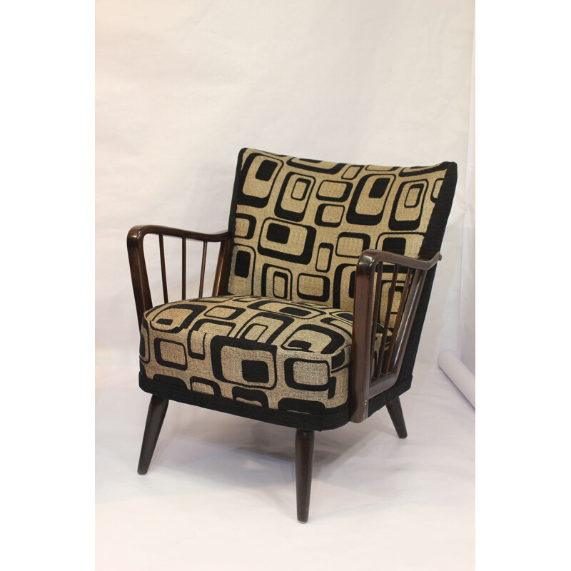 Pair of vintage armchairs in wood and fabric 1950