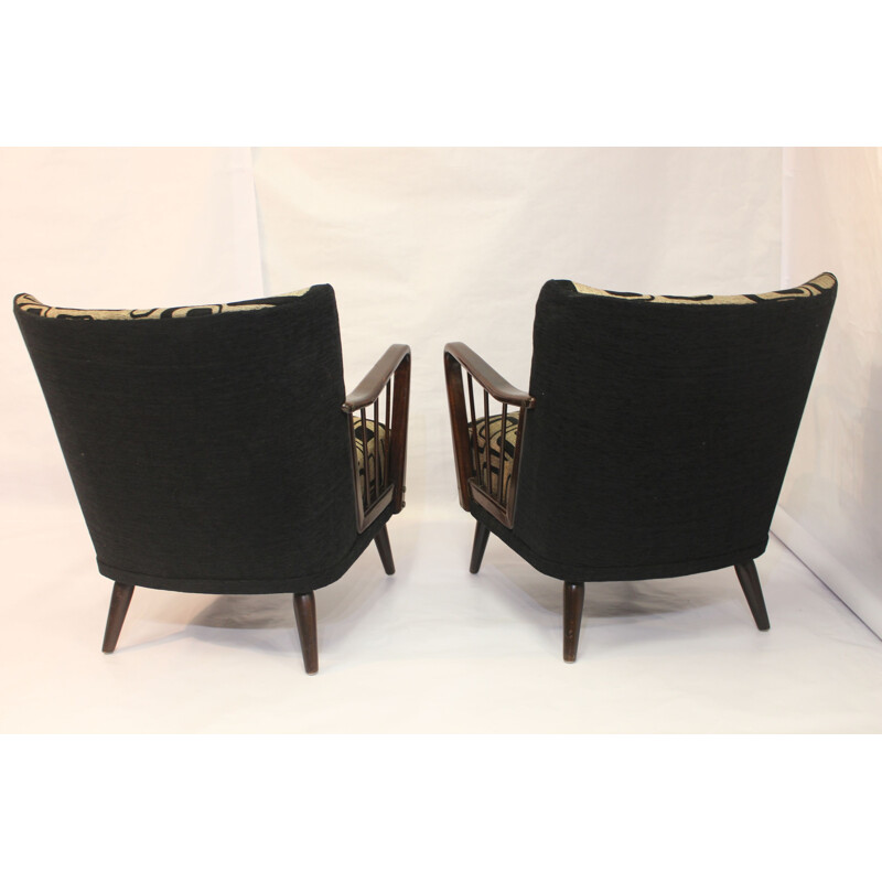 Pair of vintage armchairs in wood and fabric 1950