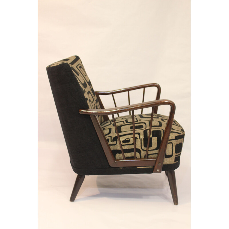 Paire de fauteuils vintage en bois et tissu 1950