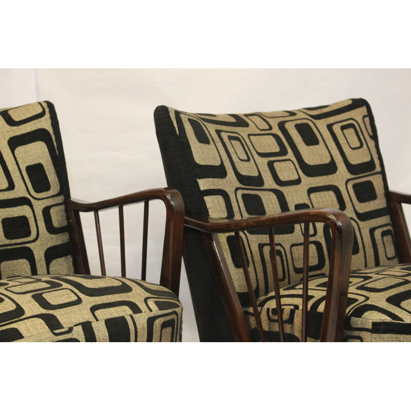 Pair of vintage armchairs in wood and fabric 1950