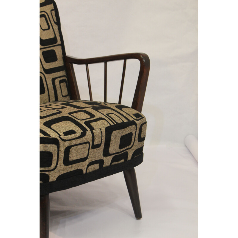 Pair of vintage armchairs in wood and fabric 1950