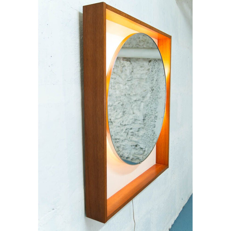 Large vintage scandinavian mirror in teak 1960