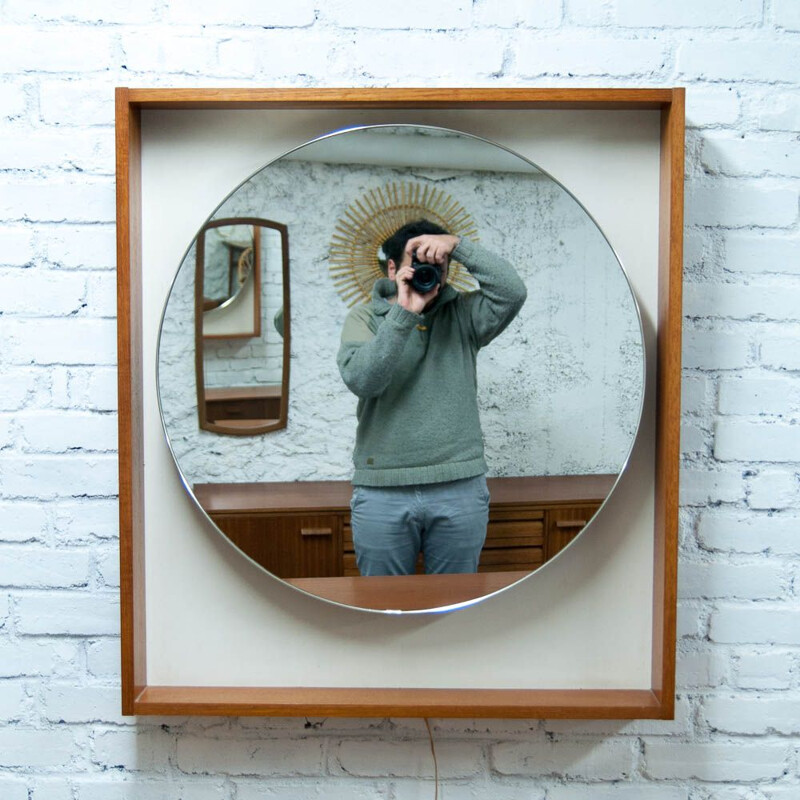 Large vintage scandinavian mirror in teak 1960