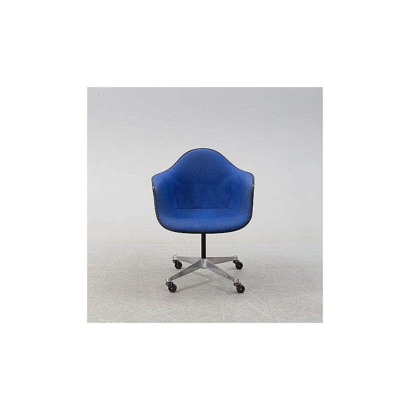 Vintage DAR armchair by Charles and Ray Eames in blue fabric