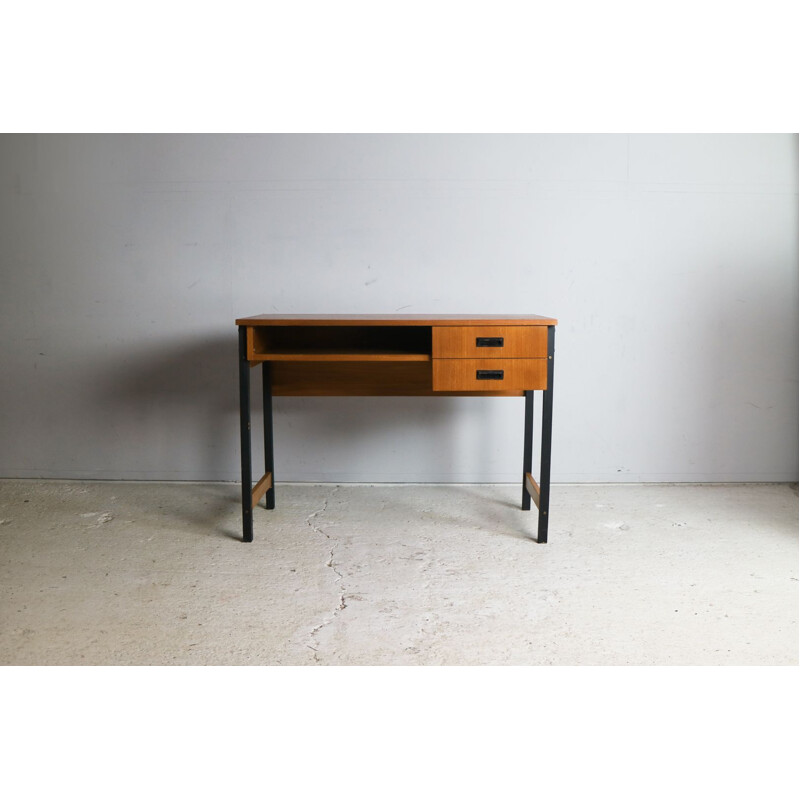 Vintage scandinavian desk in teak with steel bases 1970