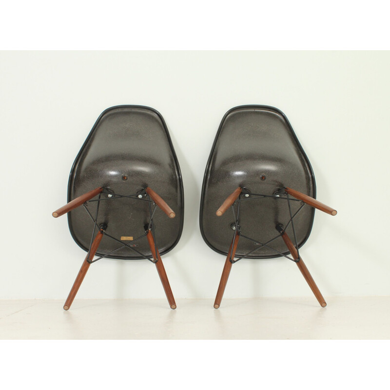 Pair of vintage brown DSW Chairs for Herman Miller in fiberglass and fabric