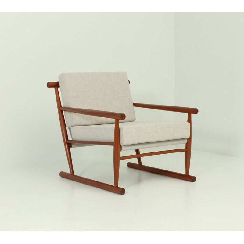 Vintage danish armchair in grey Kvadrat fabric and teak 1960