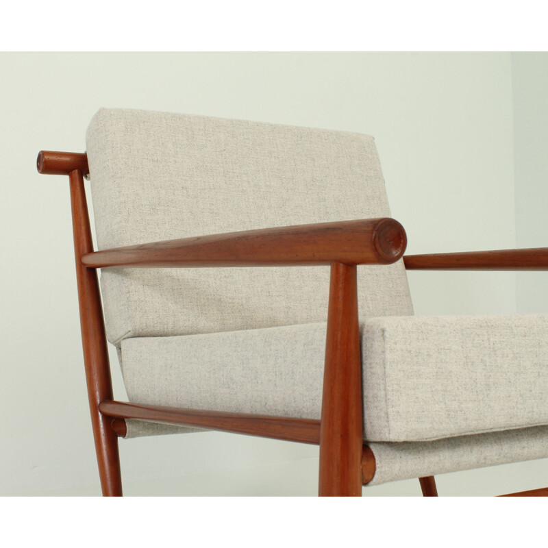 Vintage danish armchair in grey Kvadrat fabric and teak 1960
