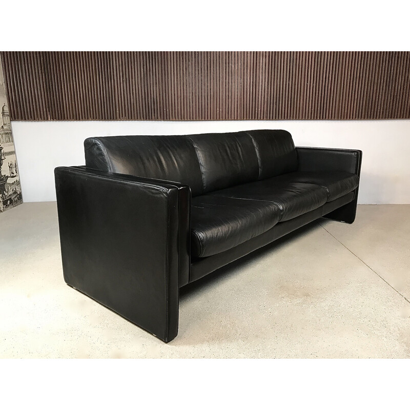 Vintage 3-seater sofa for Knoll in black leather 1980