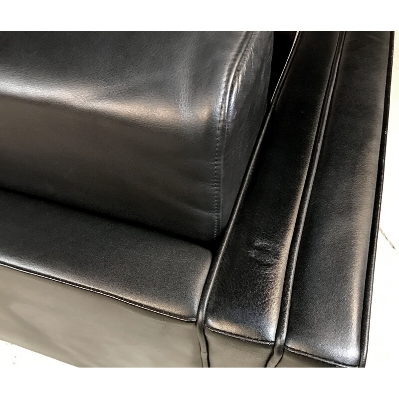 Vintage 3-seater sofa for Knoll in black leather 1980