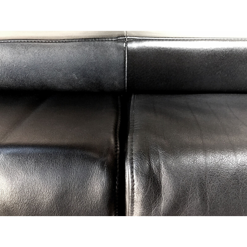 Vintage 3-seater sofa for Knoll in black leather 1980