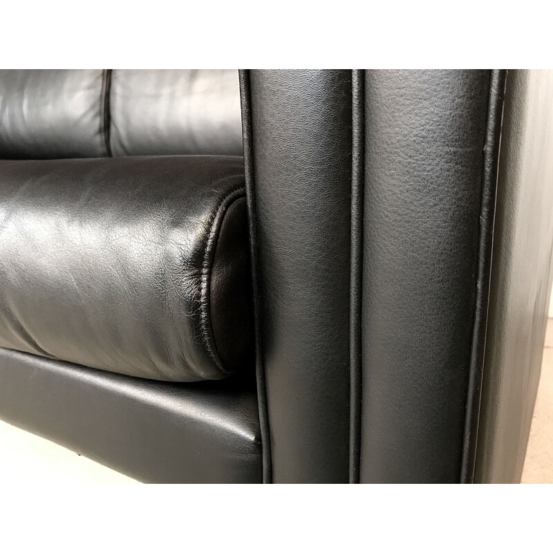 Vintage 3-seater sofa for Knoll in black leather 1980