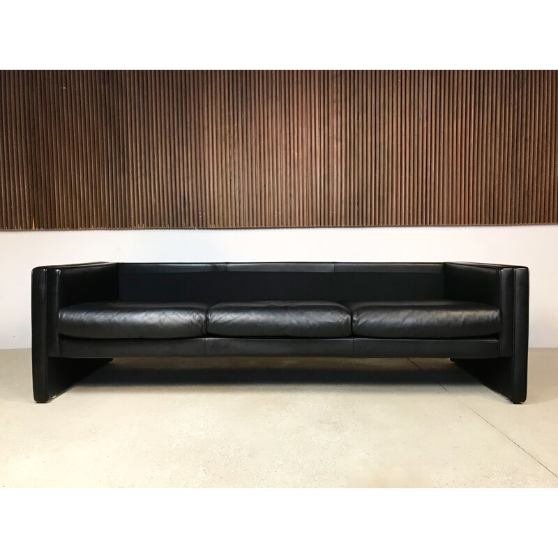 Vintage 3-seater sofa for Knoll in black leather 1980