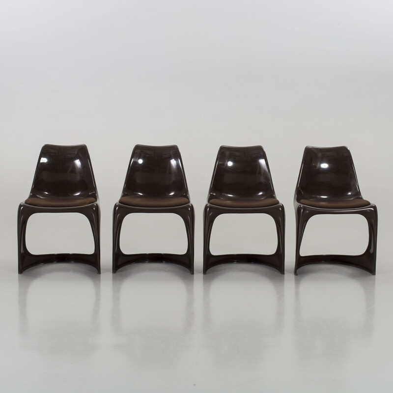 Set of 4 vintage black plastic chairs for Cado