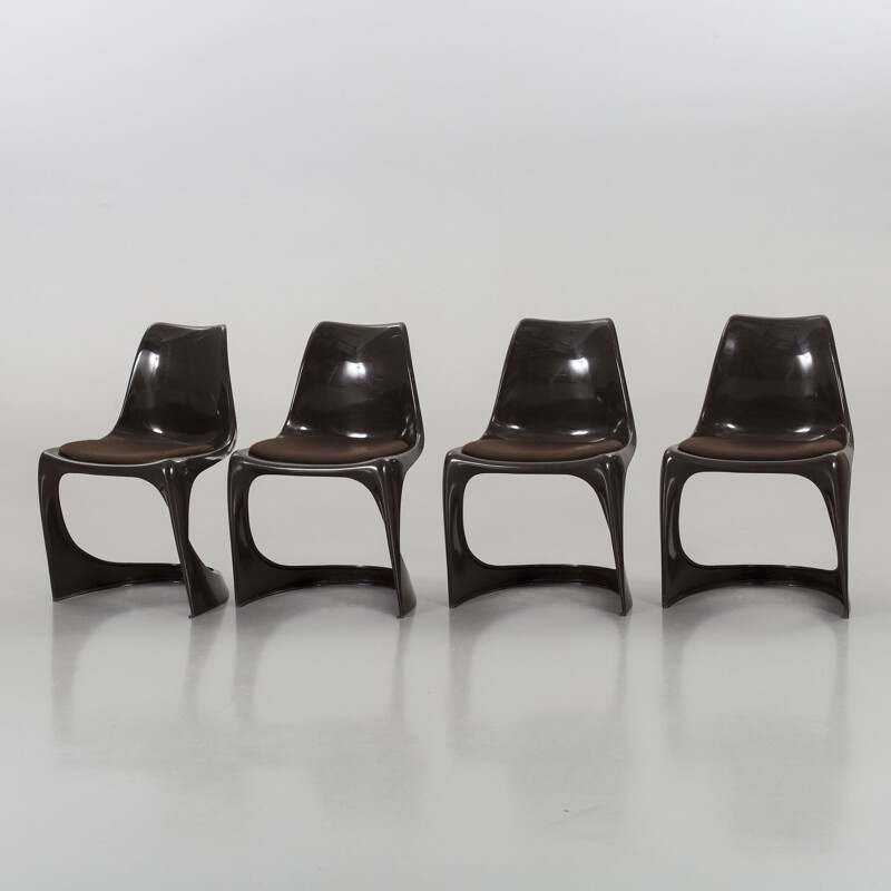 Set of 4 vintage black plastic chairs for Cado