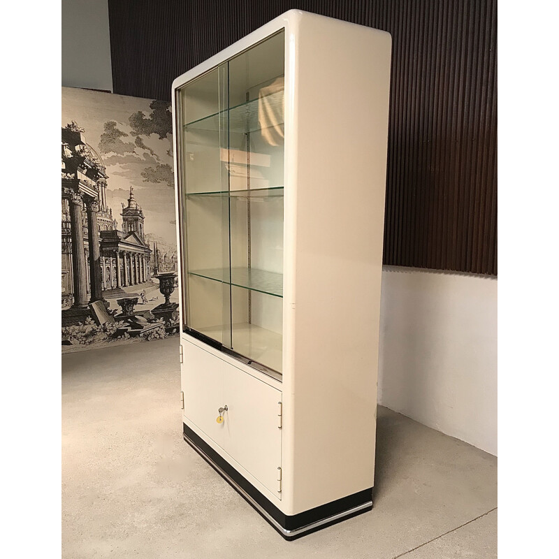 Armoire vintage Baisch allemande en verre et métal 1950