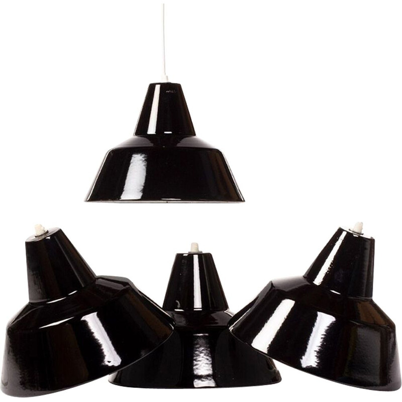 Set of 4 black pendants in metal for Louis Poulsen