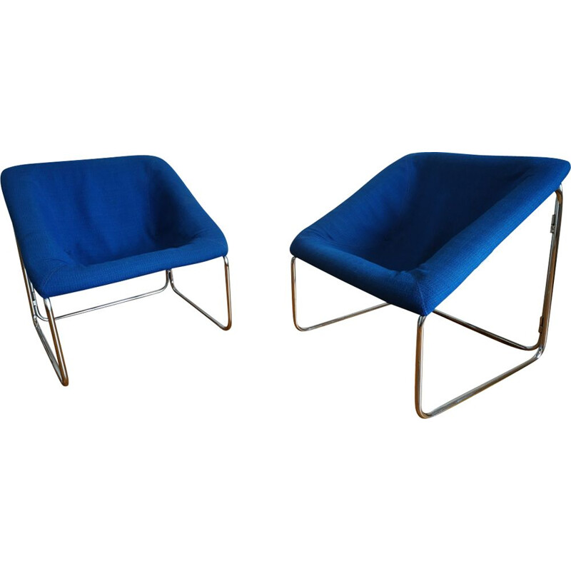 Pair of vintage blue cubic armchairs