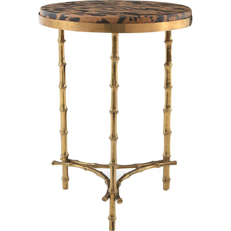 Vintage French side table in brass and marble by Maison Baguès