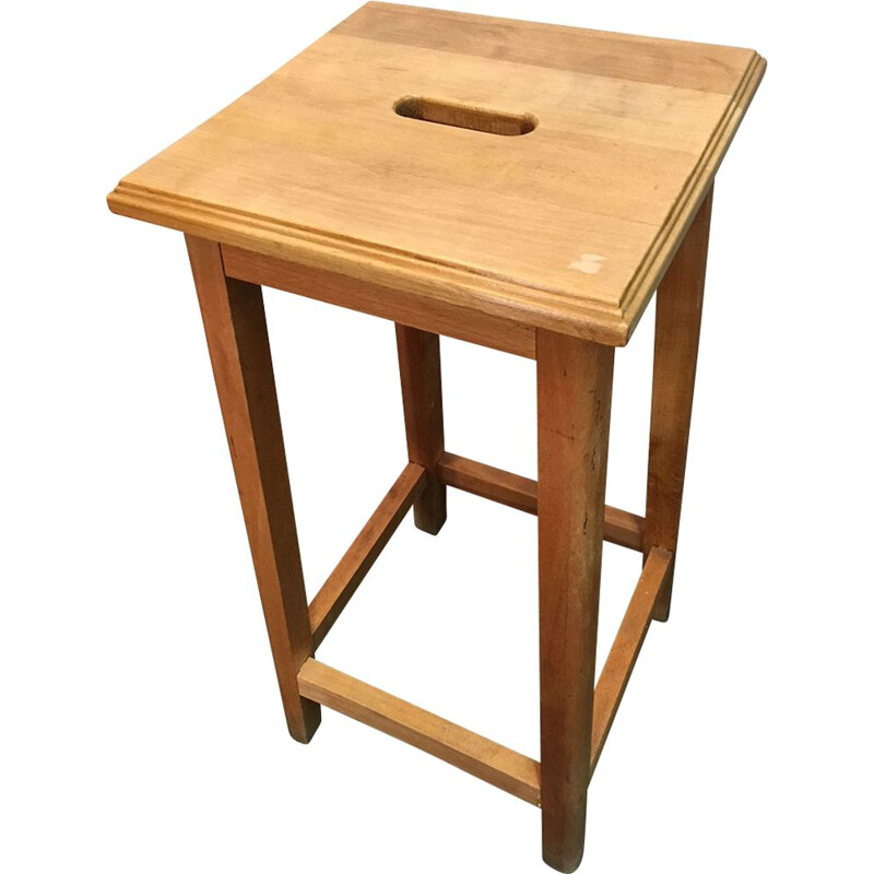 Tabouret vintage français en bois verni 