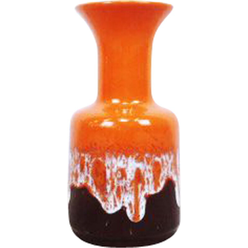 Vase vintage en céramique orange allemand par JASBA