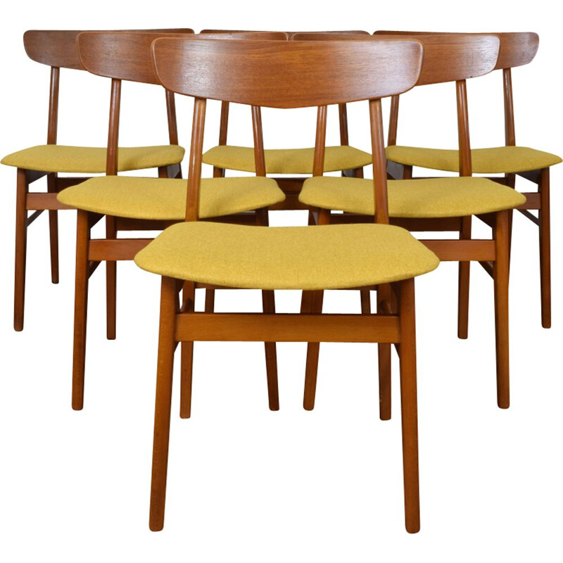Set of 6 yellow teak chairs from Farstrup Møbelfabrik