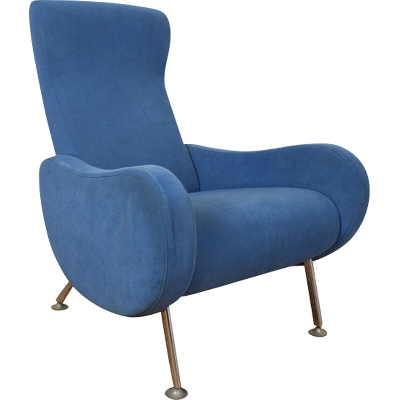 Vintage Italian armchair in blue fabric