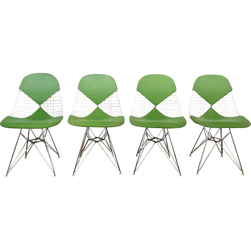 Set of 4 green DKR chairs by Eames for Herman Miller