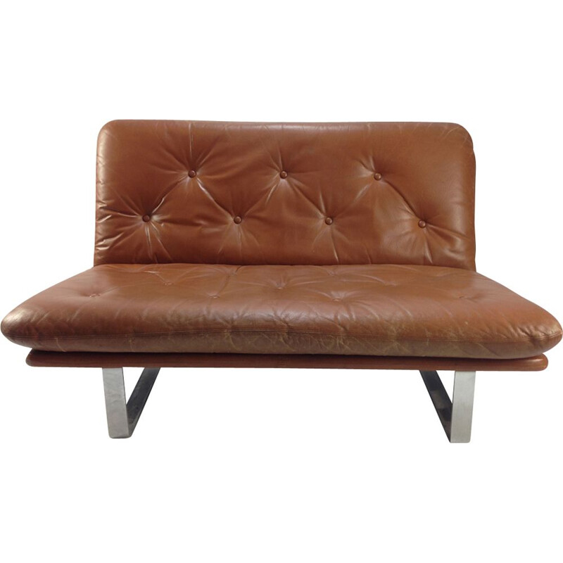 Vintage brown leather sofa by Kho Liang Le for Artifort