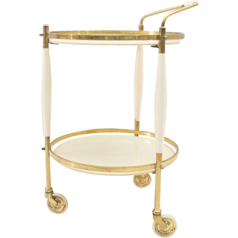 Vintage golden trolley in brass and glass