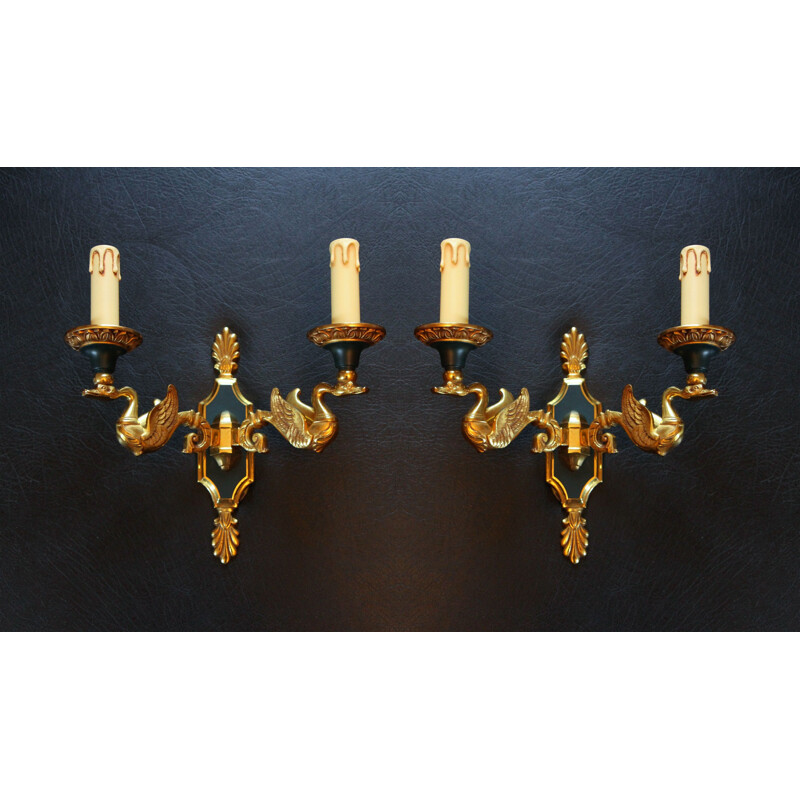 Set of 2 wall lamps in bronze Empire style by Lucien Gau Paris