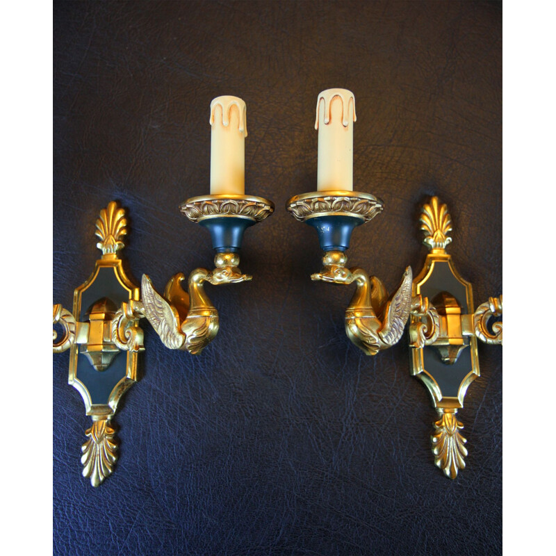 Set of 2 wall lamps in bronze Empire style by Lucien Gau Paris