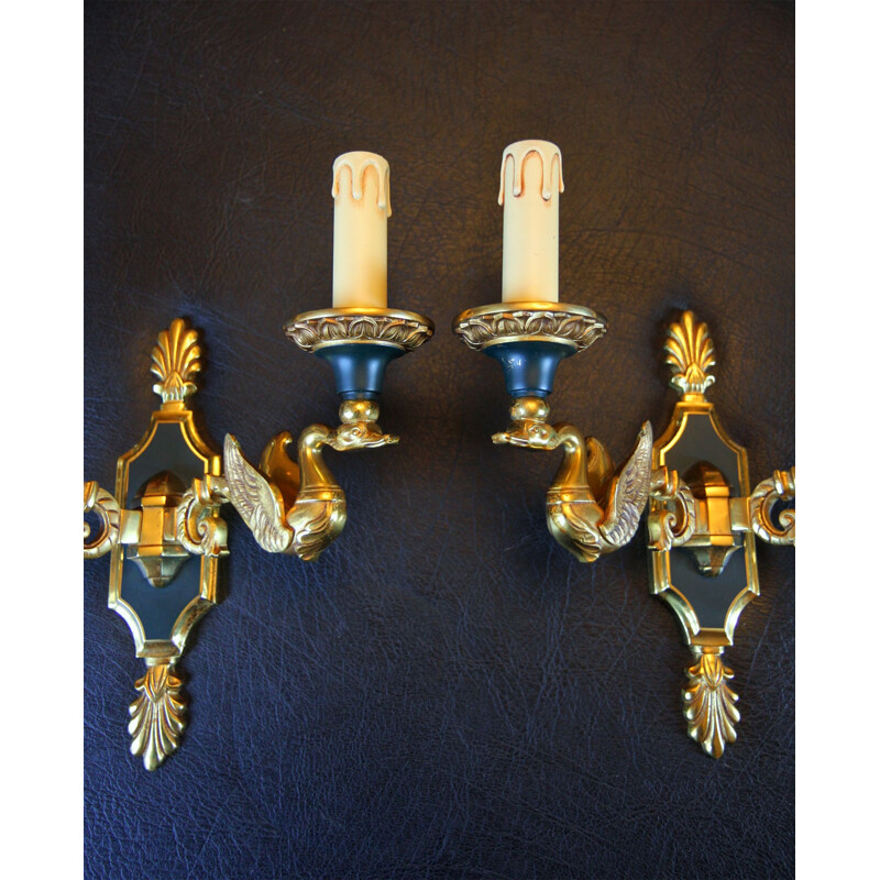 Suite de 2 appliques en bronze de style Empire par Lucien Gau Paris