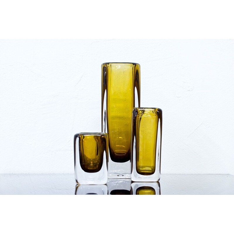 Set of 3 vintage Swedish Crystal glass vases by Vicke Lindstrand for Kosta