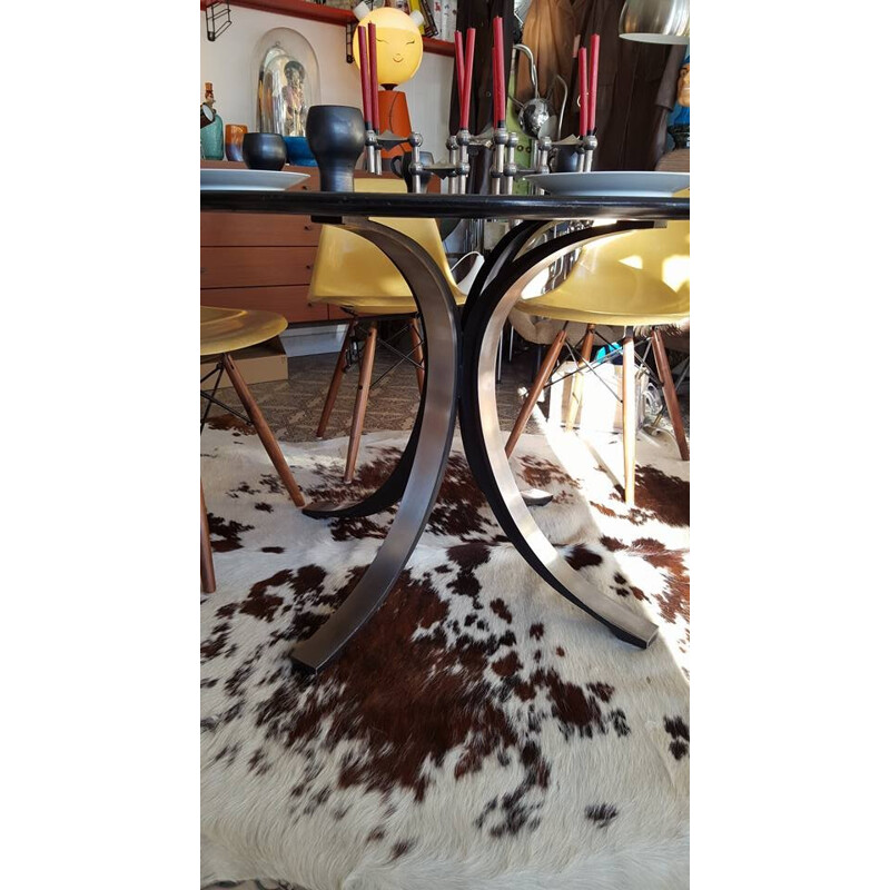 Table à repas en acier chromé et stratifié noir, Osvaldo BORSANI - 1970